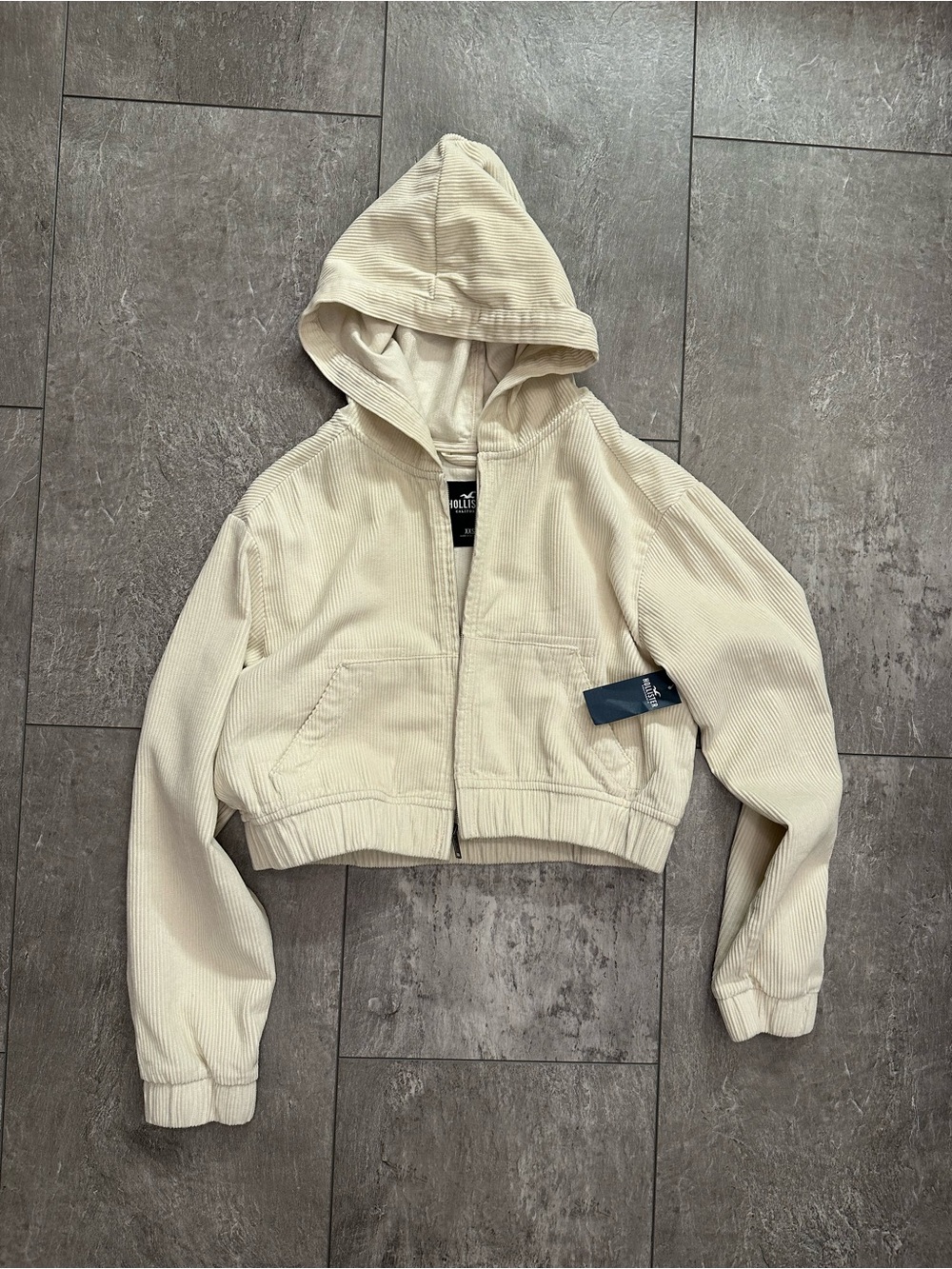 Hollister Corduroy Full Zip Hooded Cropped Jacket Size XXS NWT